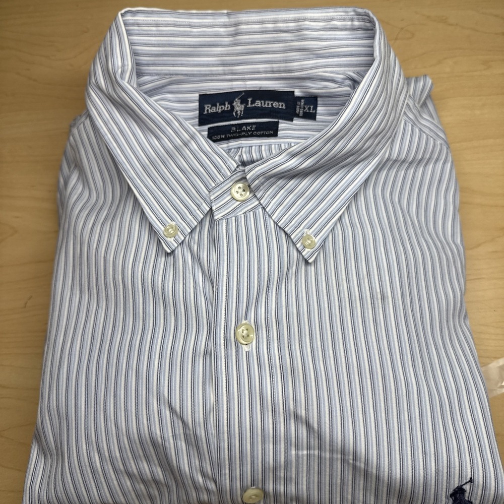 RALPH LAUREN Mens Blue Stripe Classic Fit Long-Sleeve Shirt XL Button-Down